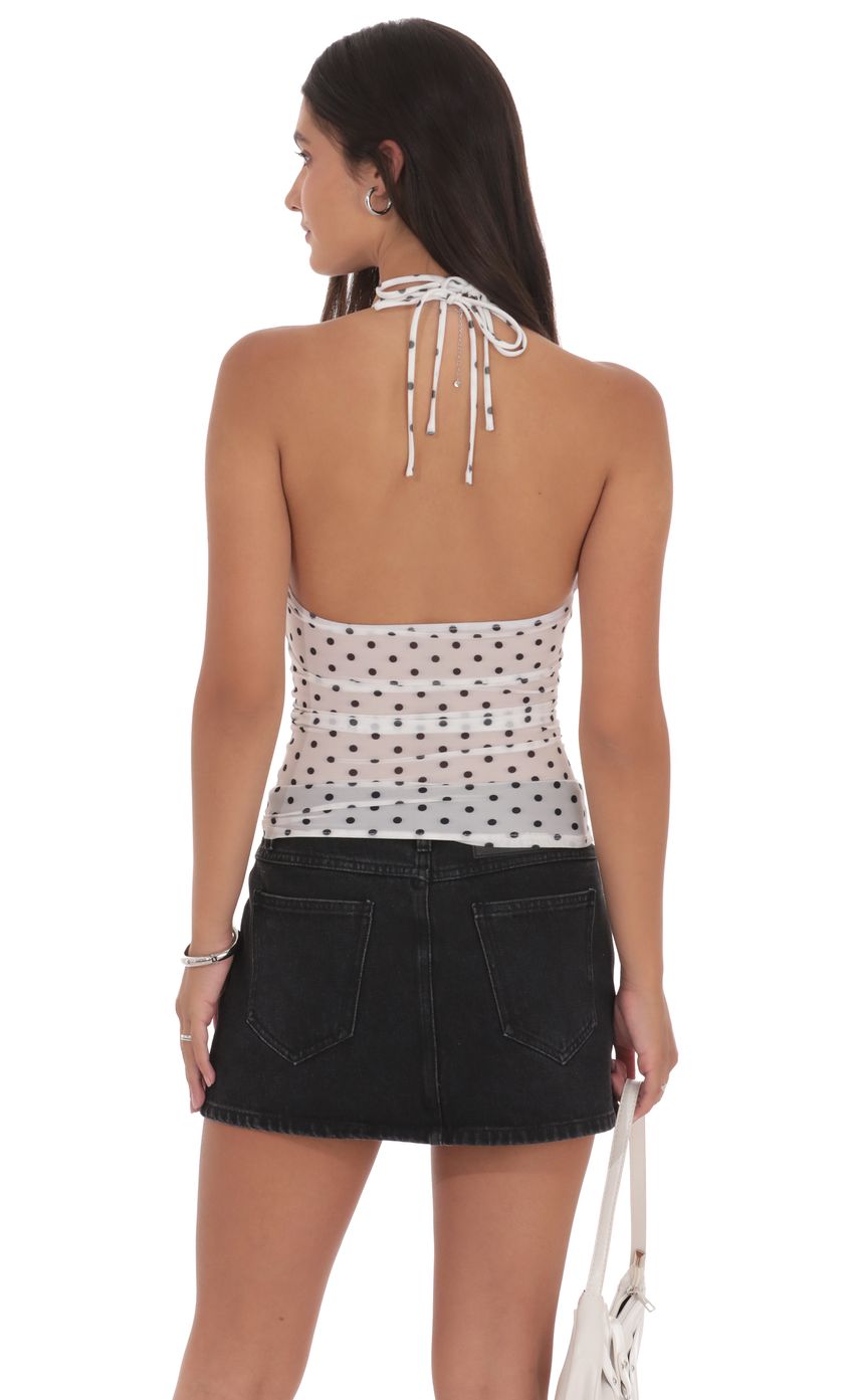 Product image for Mesh Polka Dot Halter Top in White