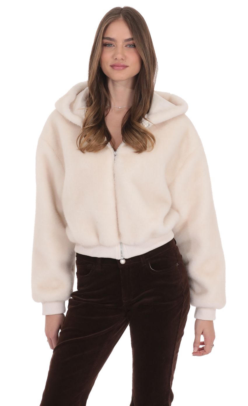Product image for Fuzzy Zip-Up Hoodie in Ivory