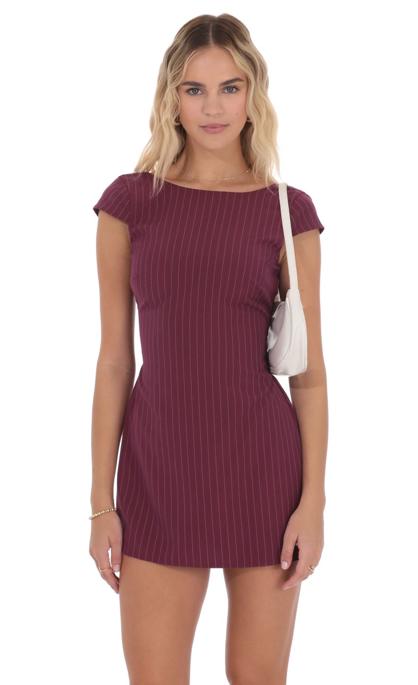 Product image for Pinstripe Back Bow Dress in Wine