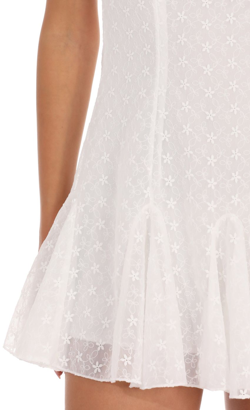 Product image for Embroidered Floral Flared Mini Dress in White
