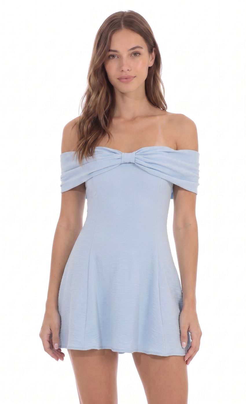 Product image for Front Bow Off Shoulder Dress in Blue