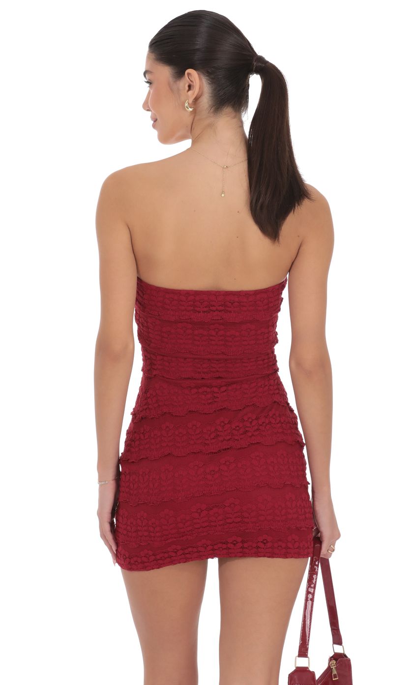 Product image for Strapless Ruffle Lace Dress in Red