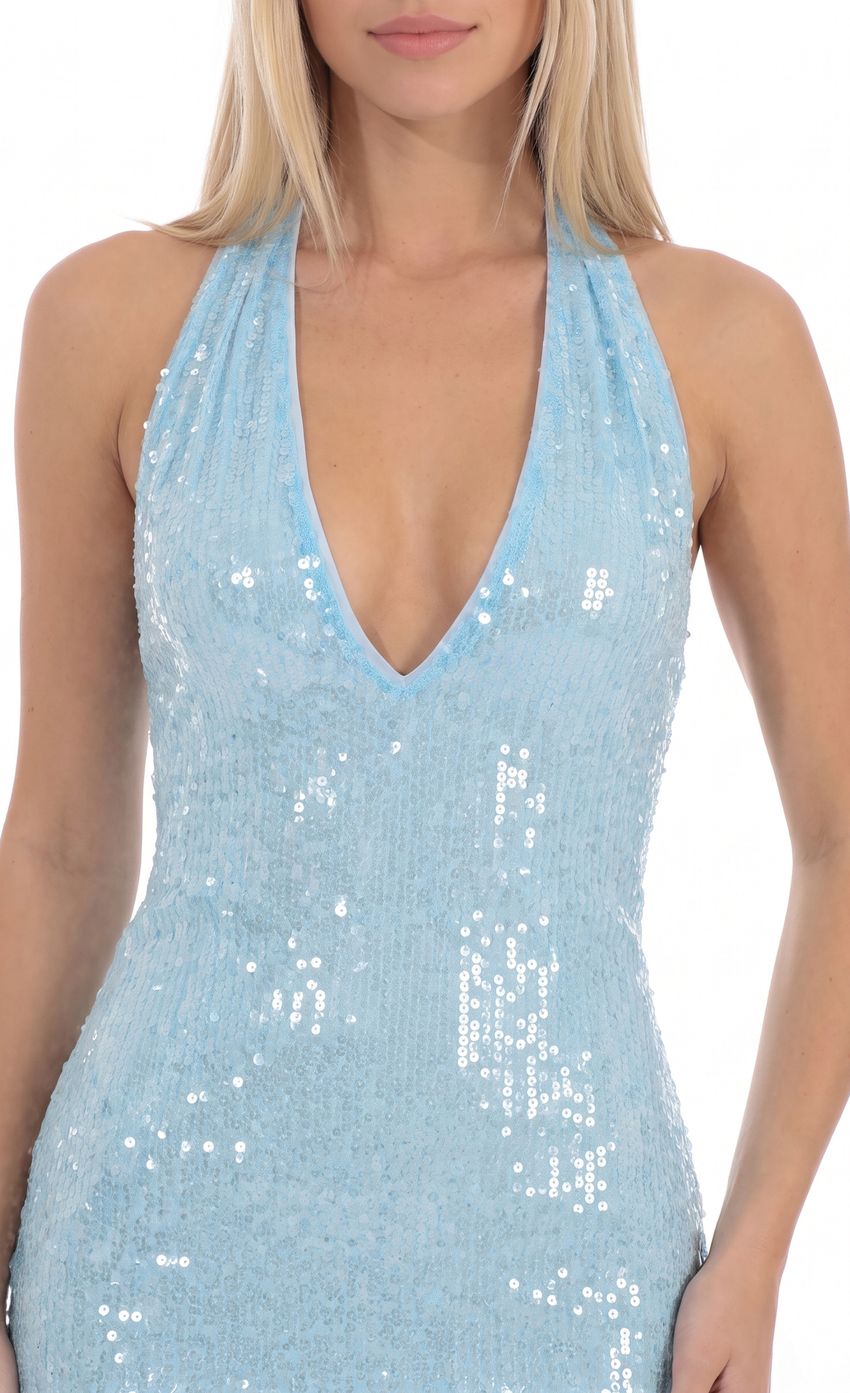Product image for Sequin Halter Mini Dress in Light Blue