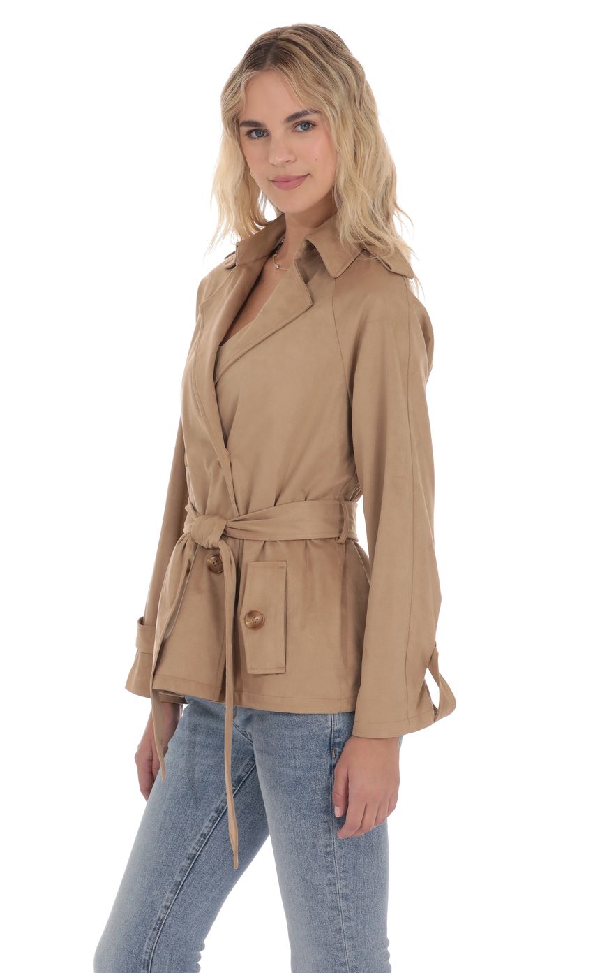 Product image for Suede Double Breasted Trench Coat in Coffee