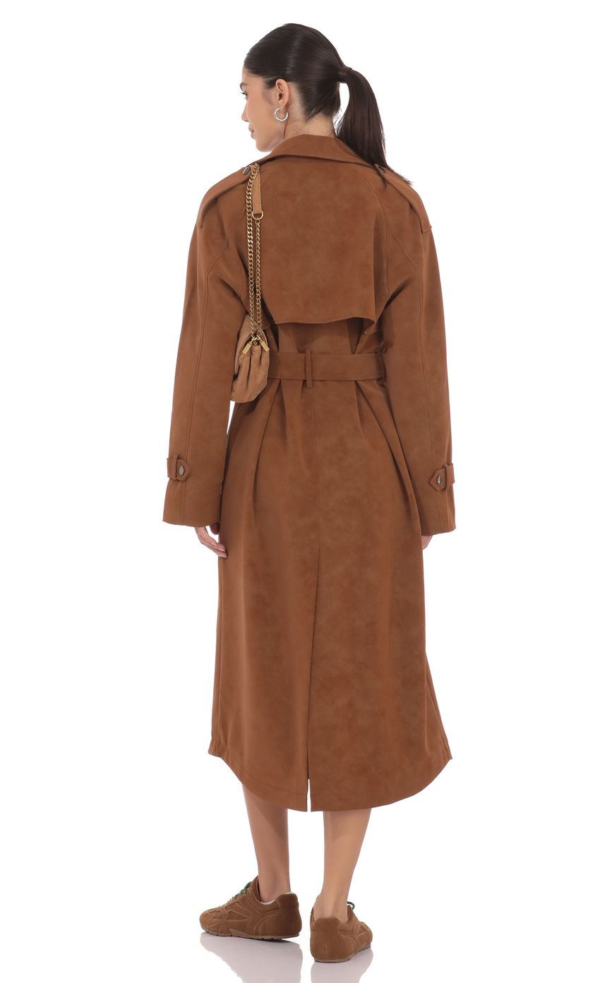 Product image for Faux Leather Trench Coat in Camel