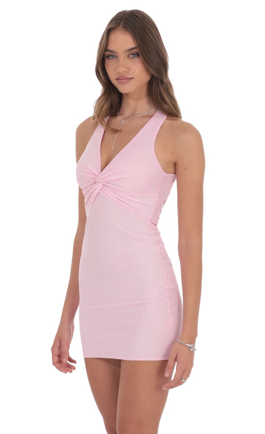 Product image for Rhinestone TwistV-Neck Dress in Pink