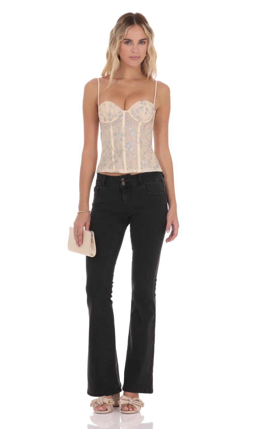 Product image for Corset Glitter Floral Top in Cream