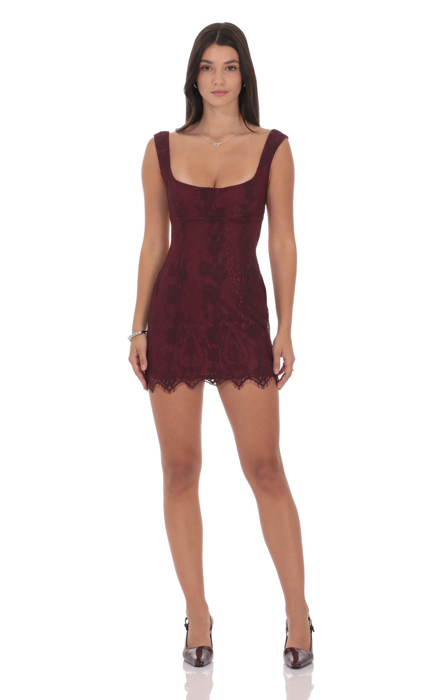 Product image for Lace Open Back Bodycon Dress in Burgundy