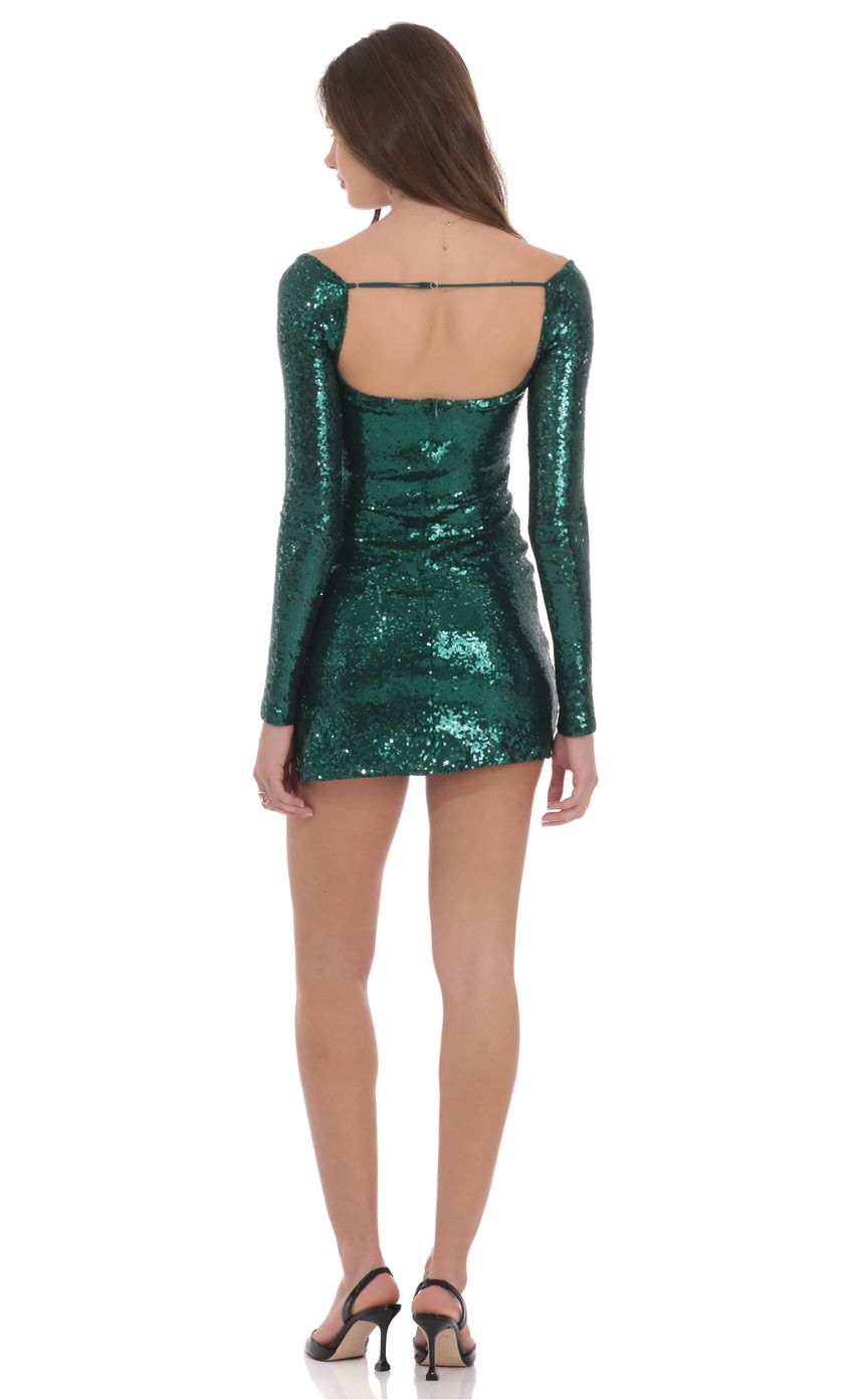 Product image for Sequin Long Sleeve Bodycon Dress in Green