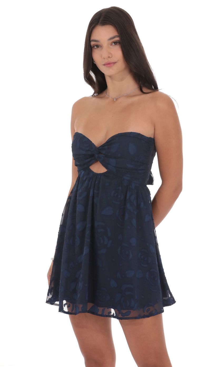 Product image for Floral Strapless Babydoll Dress in Navy