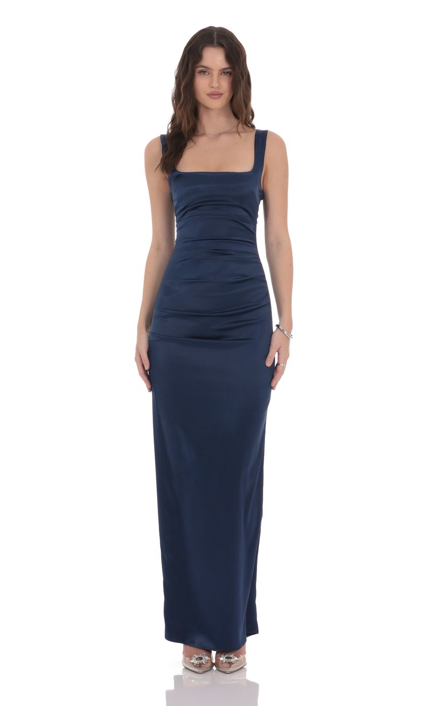Product image for Satin Bodycon Maxi Dress in Navy