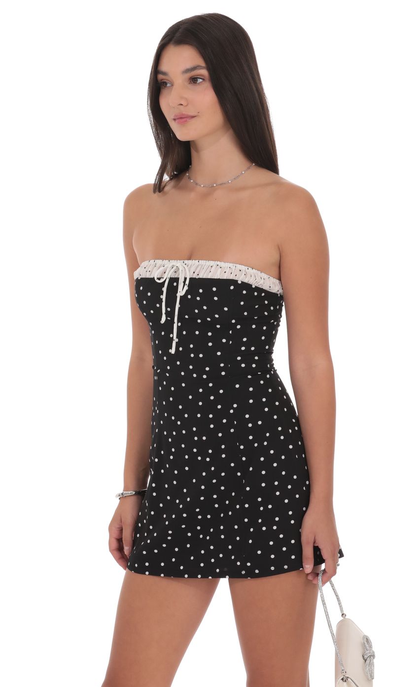 Product image for Polka Dot Ruched Trim Dress in Black