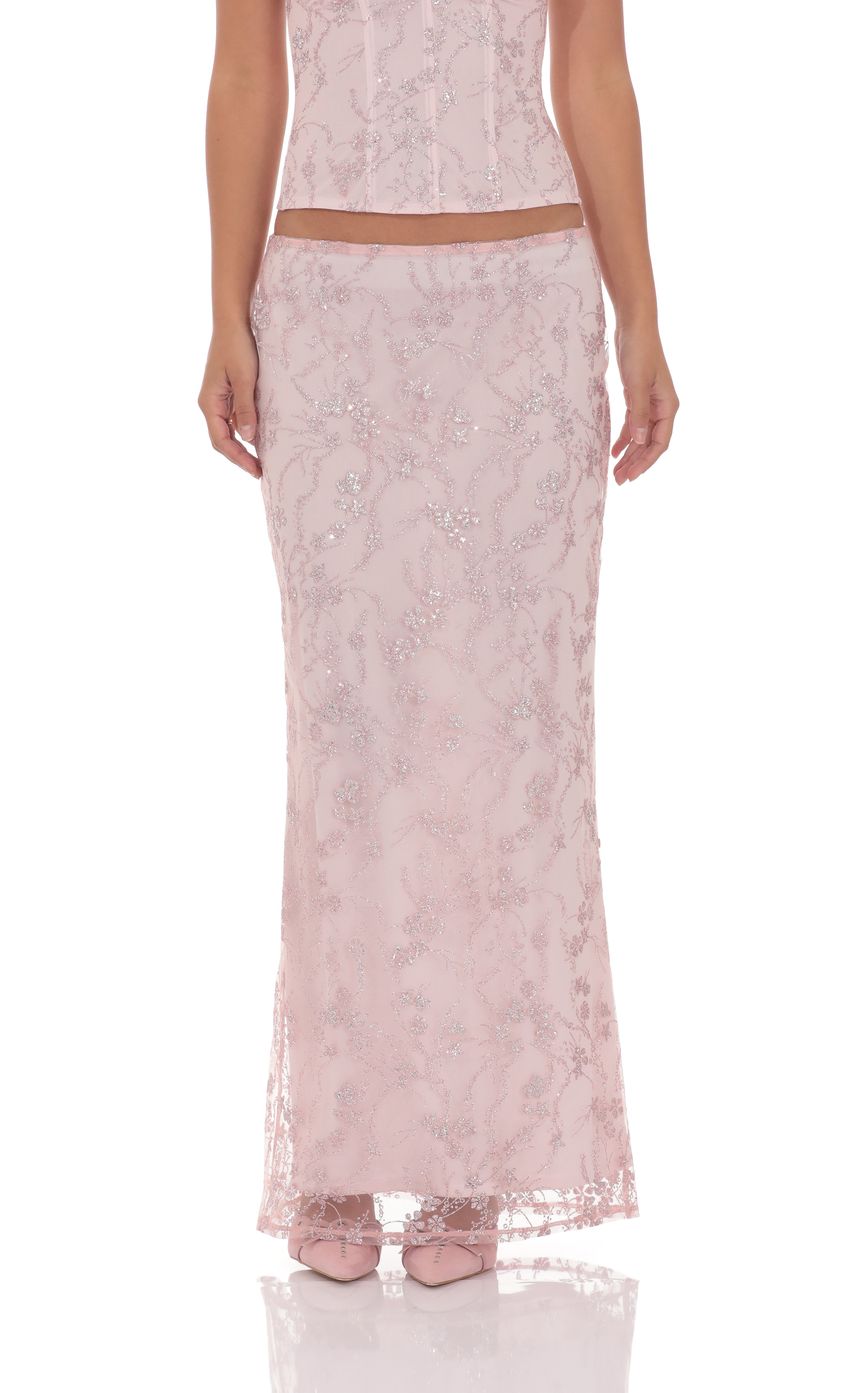 Product image for Glitter Floral Maxi Skirt in Pink