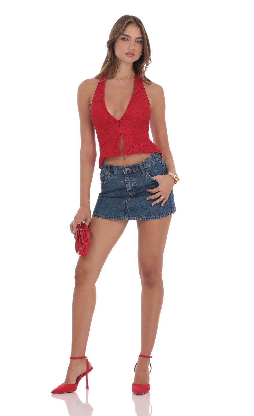Product image for Lace V-Neck Halter Top in Red