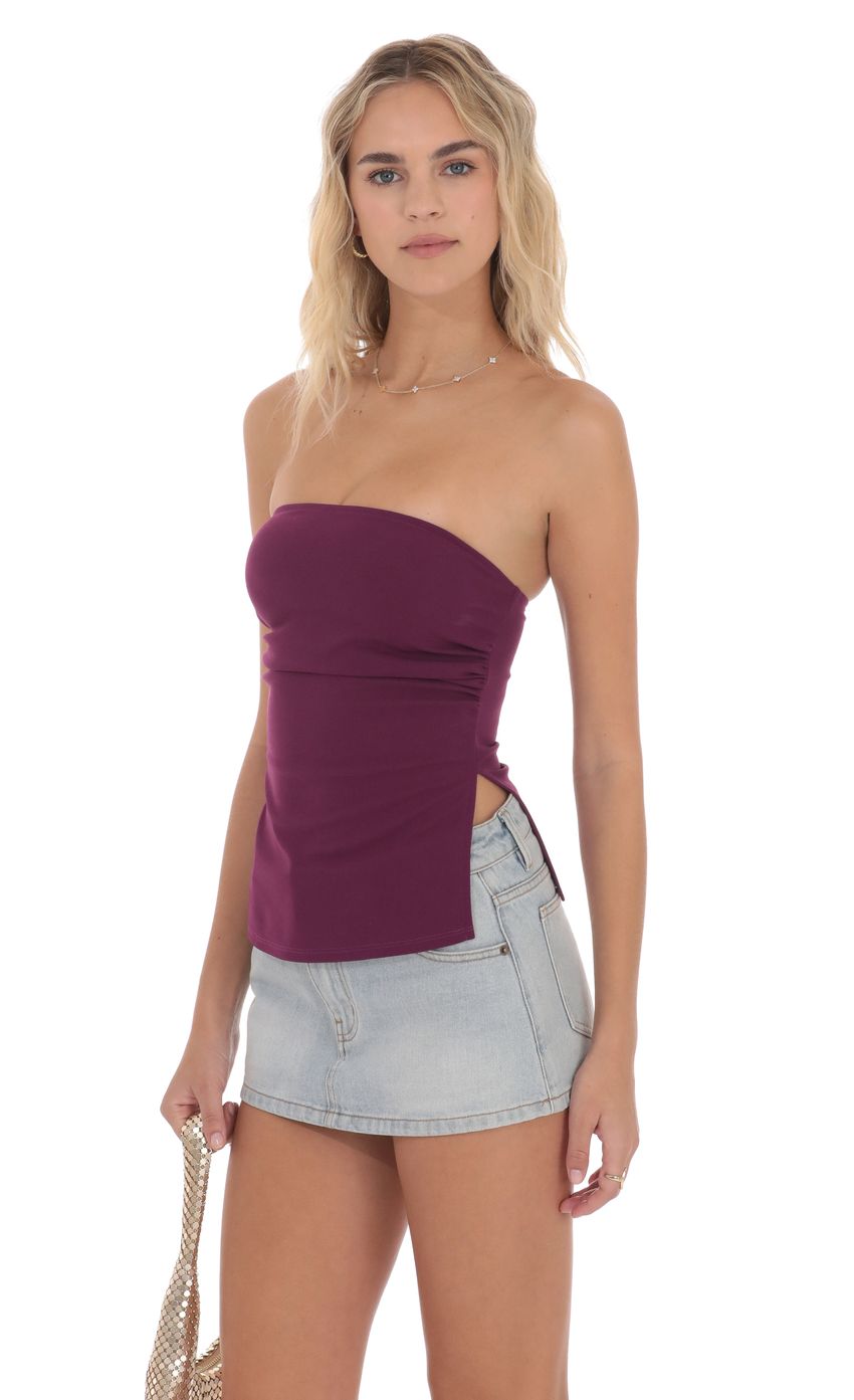 Product image for Strapless Double Slit Top in Plum