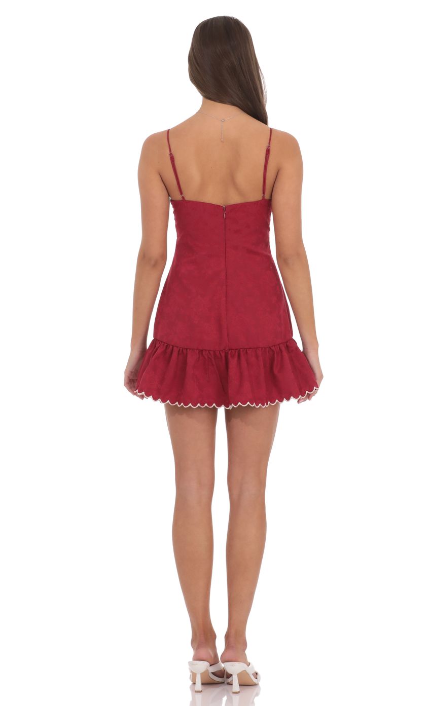 Product image for Jacquard Scallop Ruffle Dress in Red