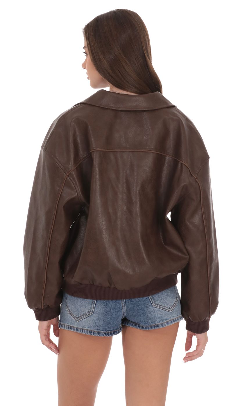 Product image for Faux Leather Bomber in Brown
