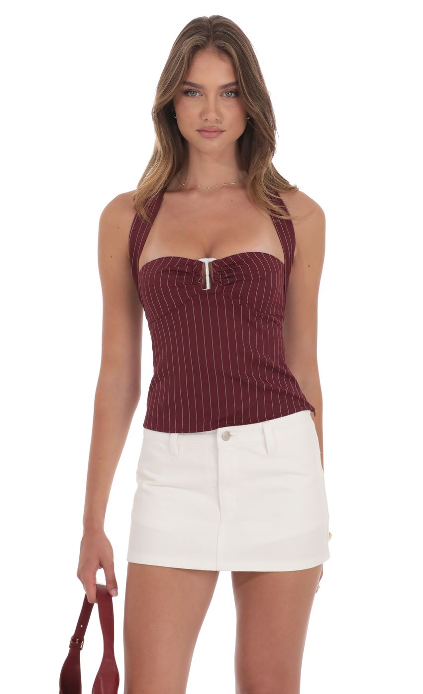 Product image for Halter Pinstripe Top In Burgundy