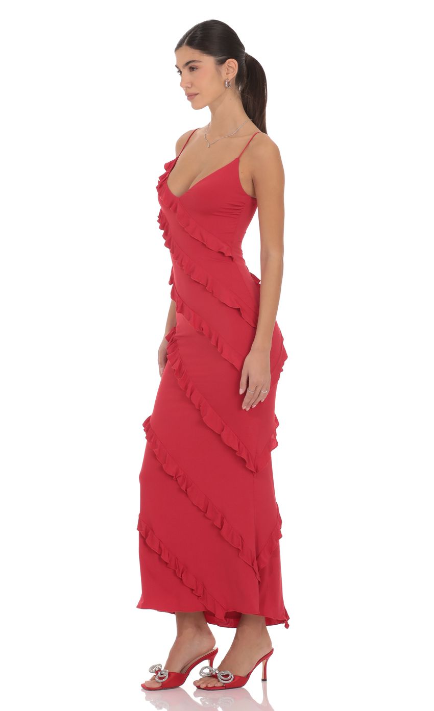 Product image for Ruffle V-Neck Maxi Dress in Red