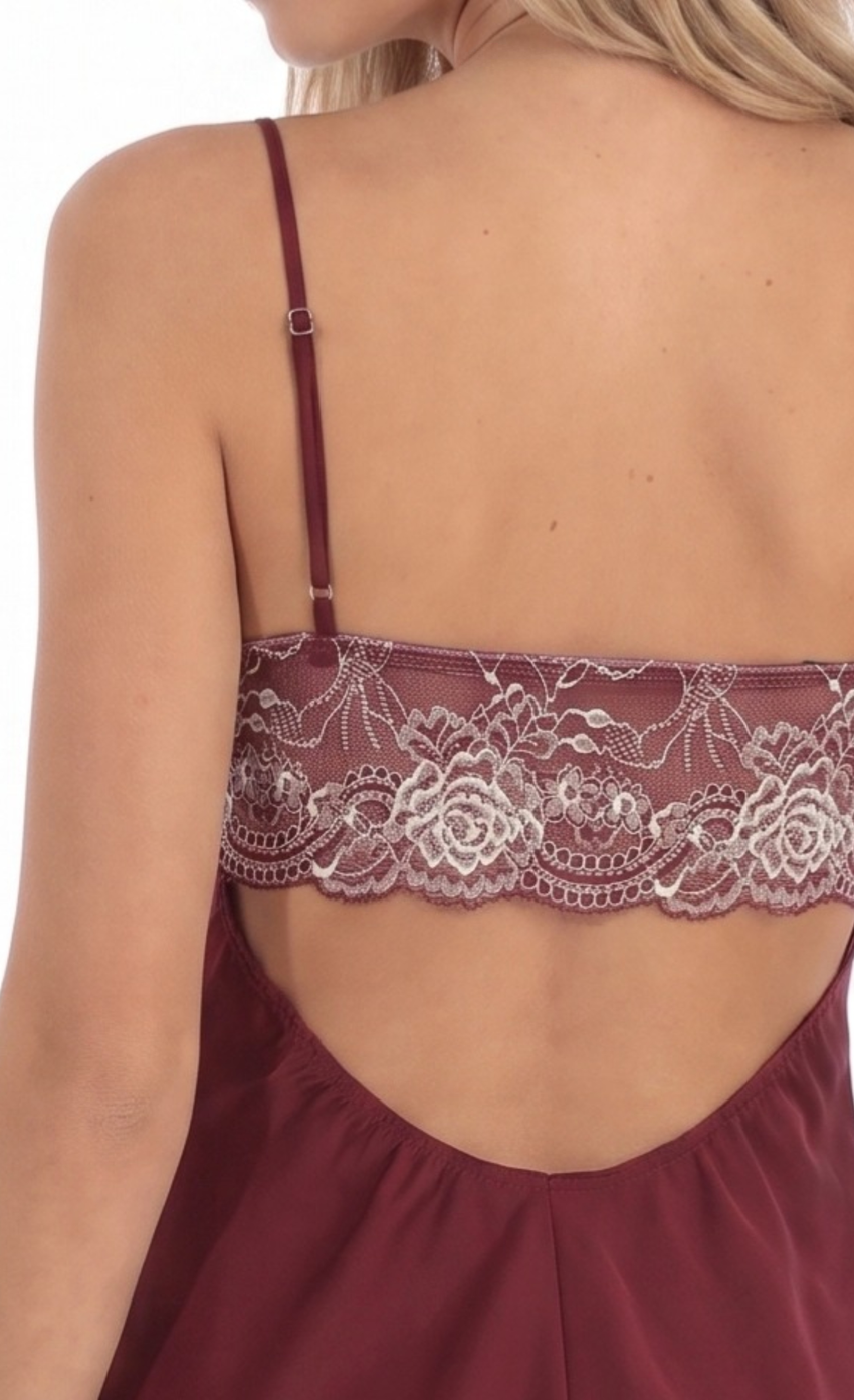 Product image for Jacquard Floral Back Lace Dress in Burgundy