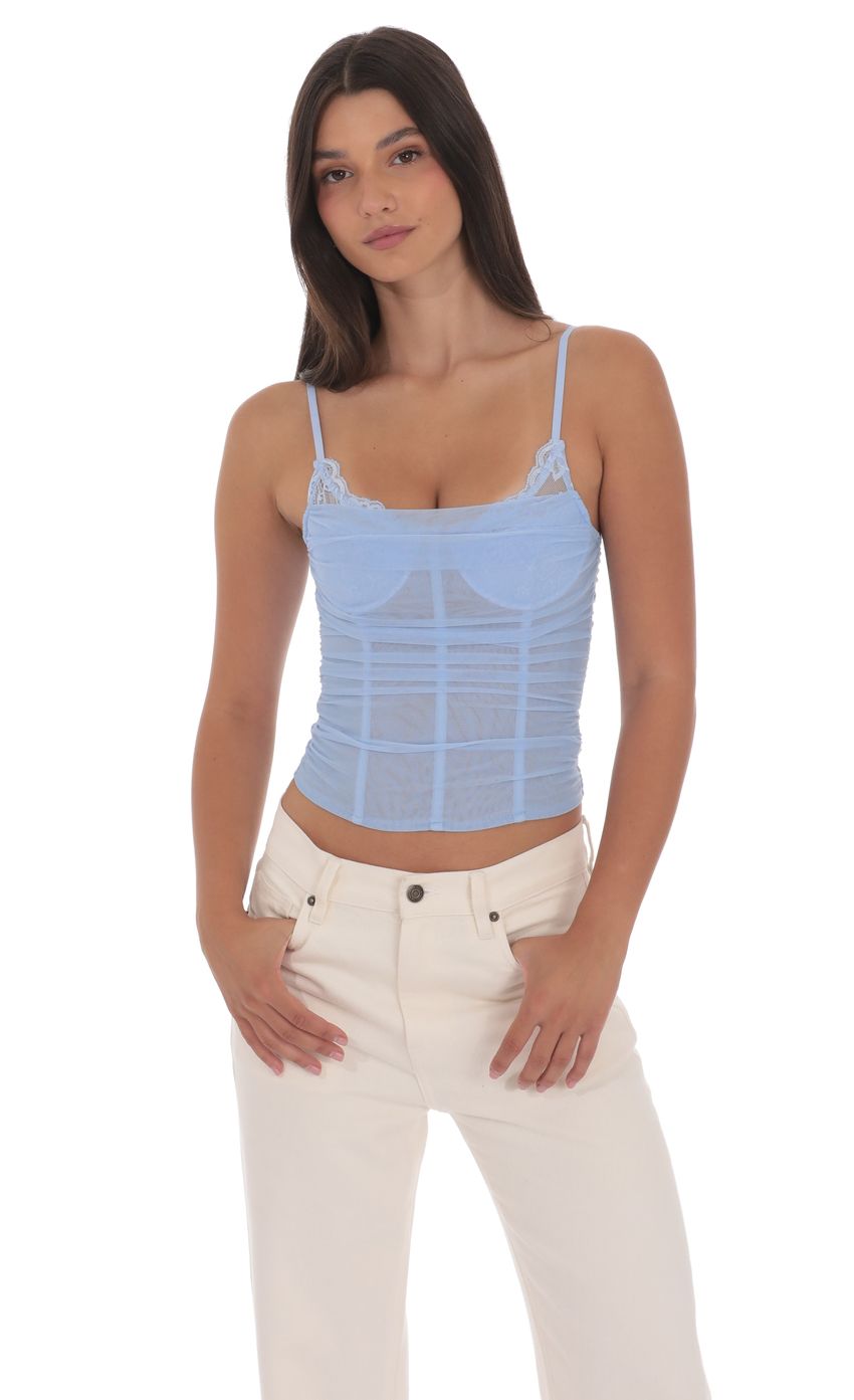 Product image for Sheer Mesh Corset Top in Light Blue