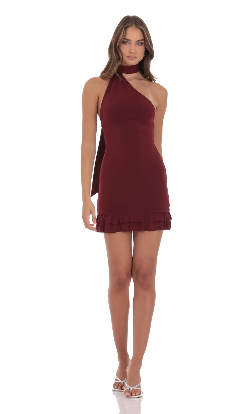 Product image for Scarf Halter Ruffle Dress in Burgundy