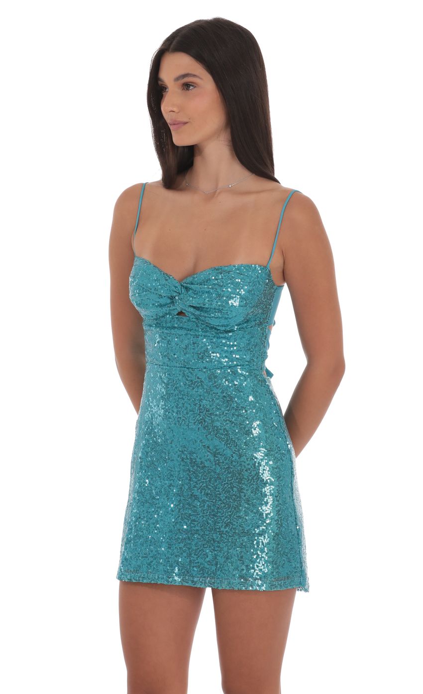 Product image for Sequin Front Twist Bodycon Dress in Aqua