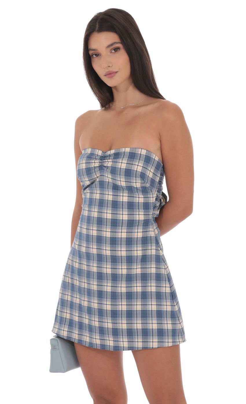 Product image for Strapless Plaid Dress in Blue