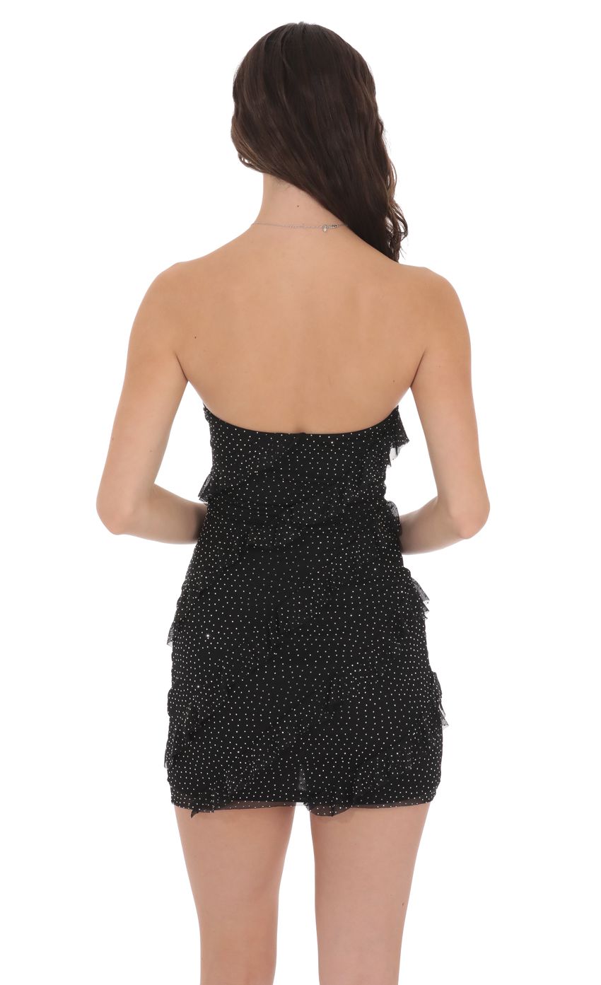 Product image for Mesh Rhinestone Strapless Ruffle Dress in Black