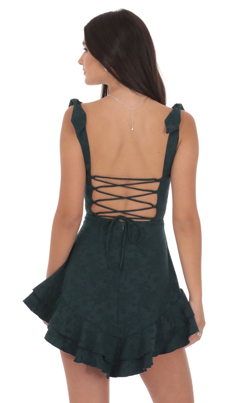 Product image for Floral Jacquard Ruffle A-line Dress in Forest Green