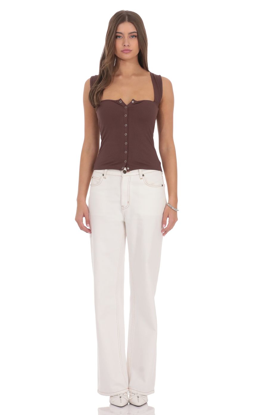 Product image for Ribbed Square Neck Top in Chocolate