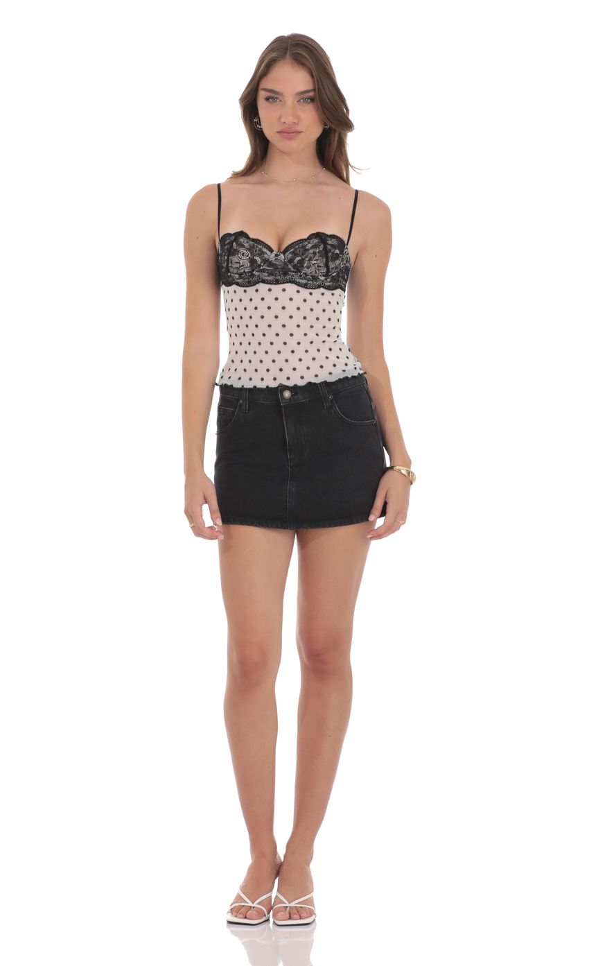 Product image for Lace Bust Polka Dot Top in White