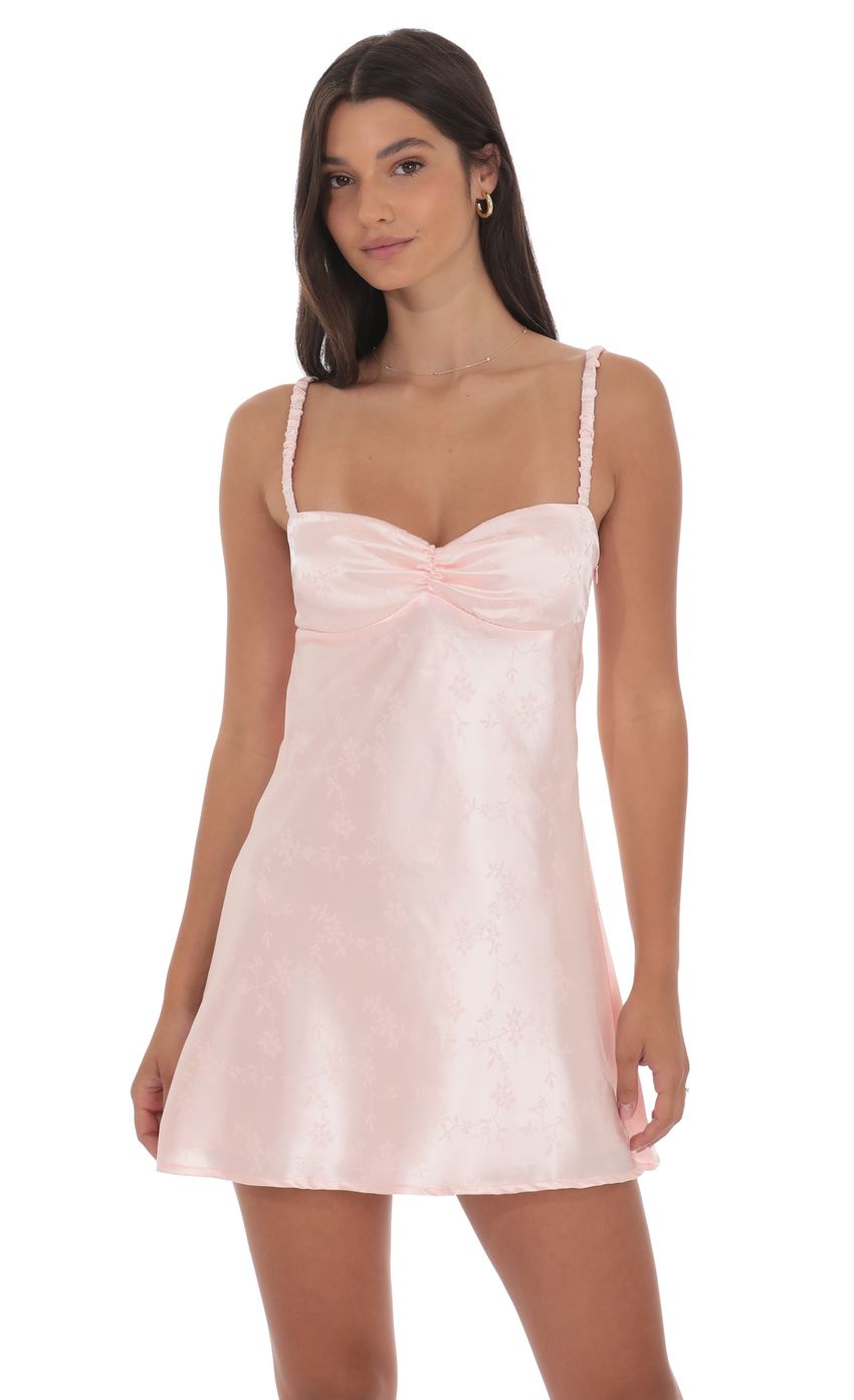 Product image for Jacquard Babydoll Dress in Baby Pink