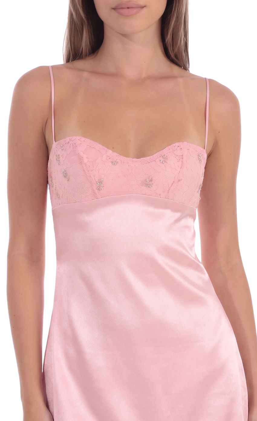Product image for Beaded Lace Bust Mini Dress in Pink