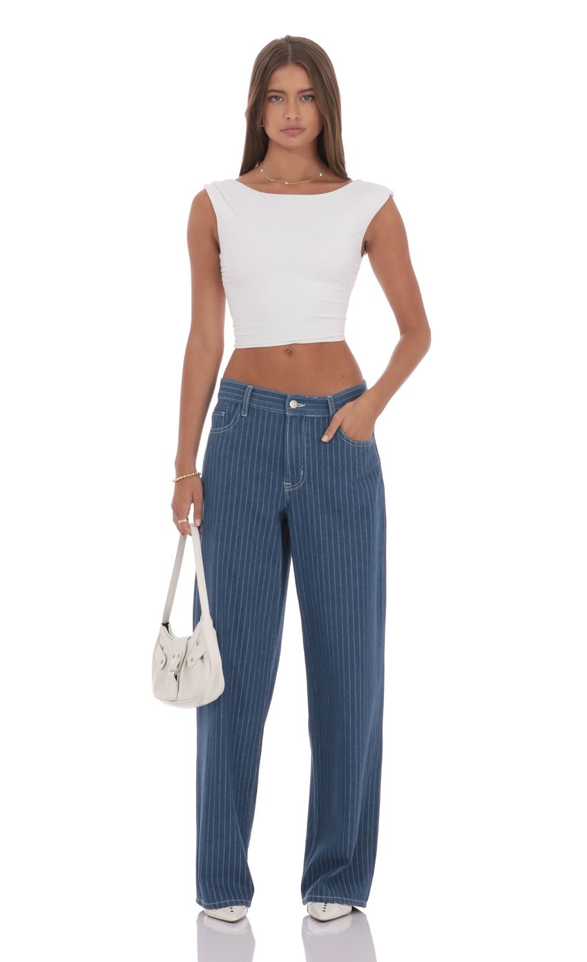 Product image for Pinstripe Low Rise Baggy Jeans in Blue