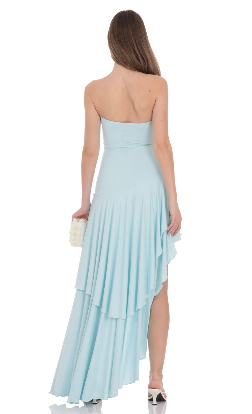 Product image for Strapless Ruffle Asymmetrical Maxi Dress in Mint