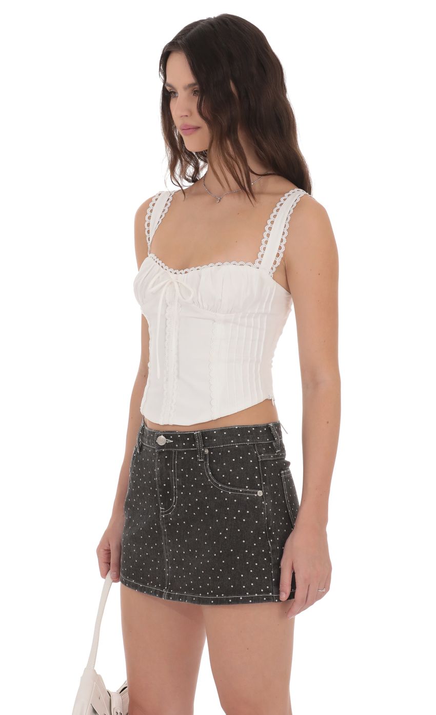 Product image for Low Rise Polka Dot Denim Mini Skirt in Faded Black