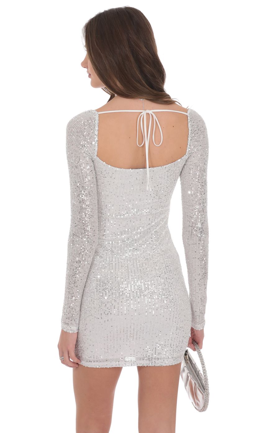Product image for Sequin Long Sleeve Dress in Silver