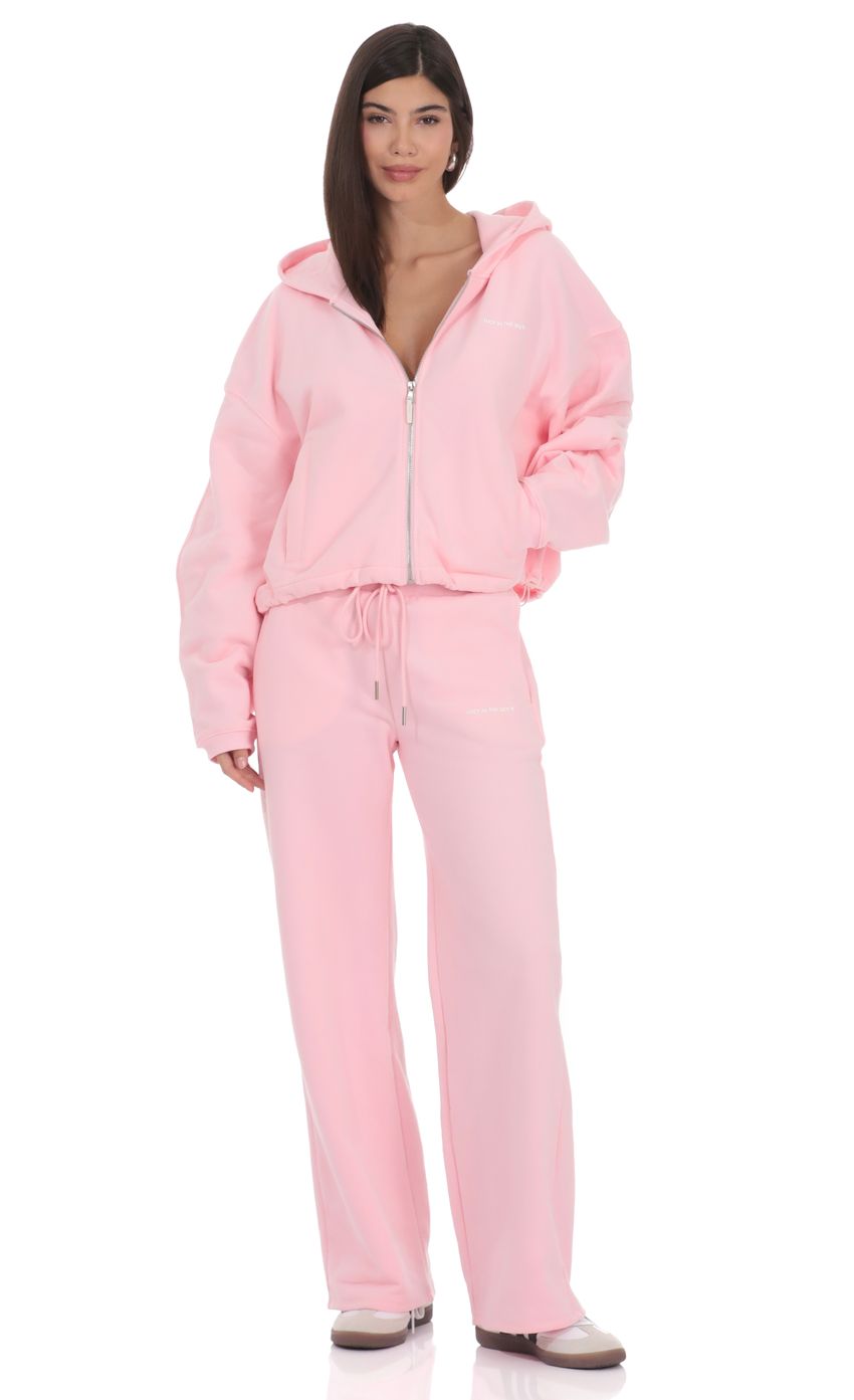 Product image for Cropped Fleece Zip-Up Hoodie in Pink