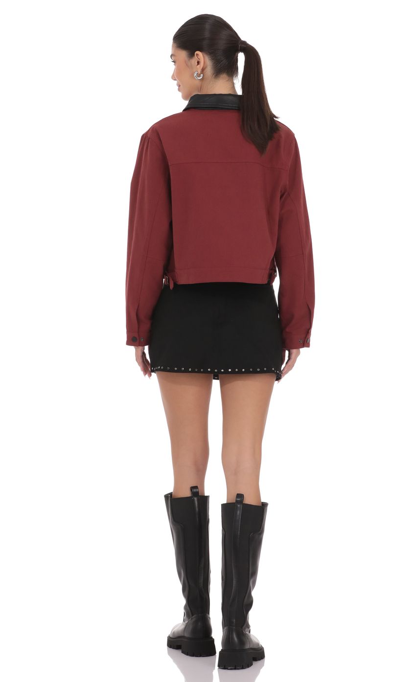 Product image for Two-Toned Collar Jacket in Burgundy