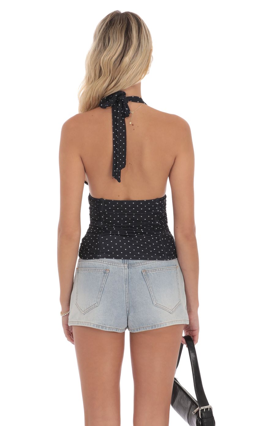 Product image for Polka Dot Ruched Halter Top in Black