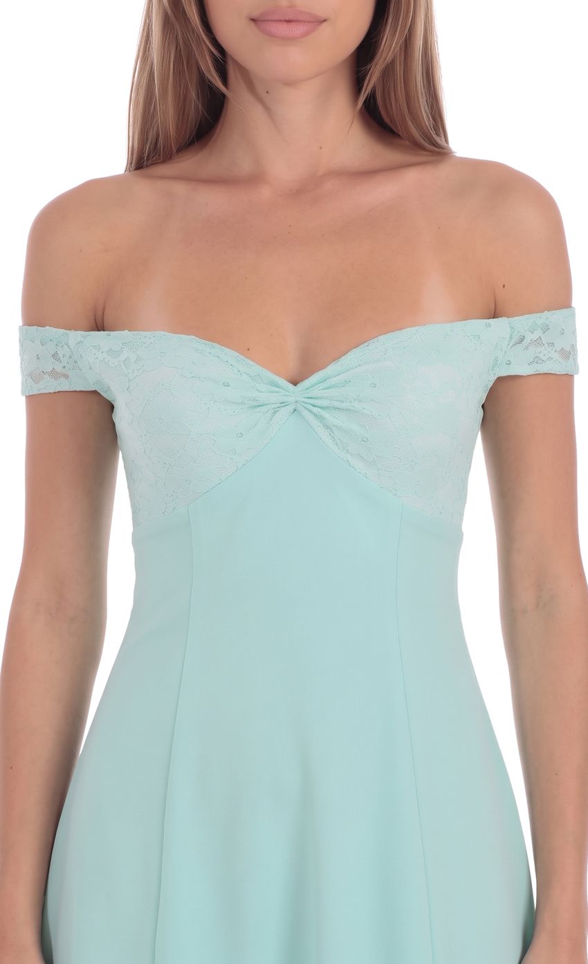 Product image for Lace Off-The-Shoulder Mini Dress in Mint
