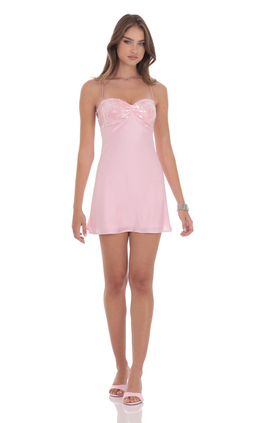 Product image for Satin Sequin Bust Dress in Pink