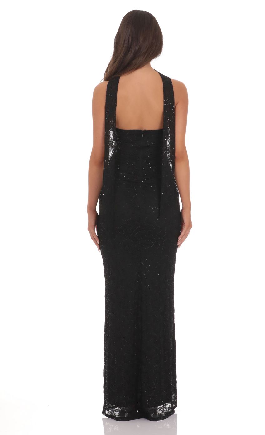 Product image for Sequin Scarf Lace Maxi Dress in Black