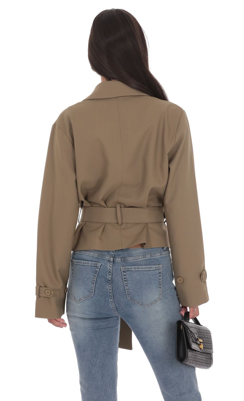 Product image for Belted Short Trench Coat in Khaki