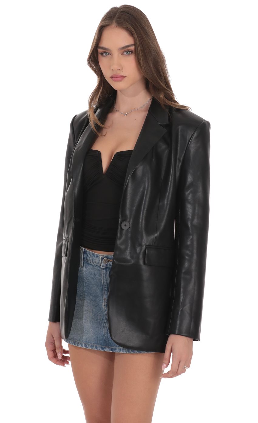 Product image for Faux Leather Blazer in Black