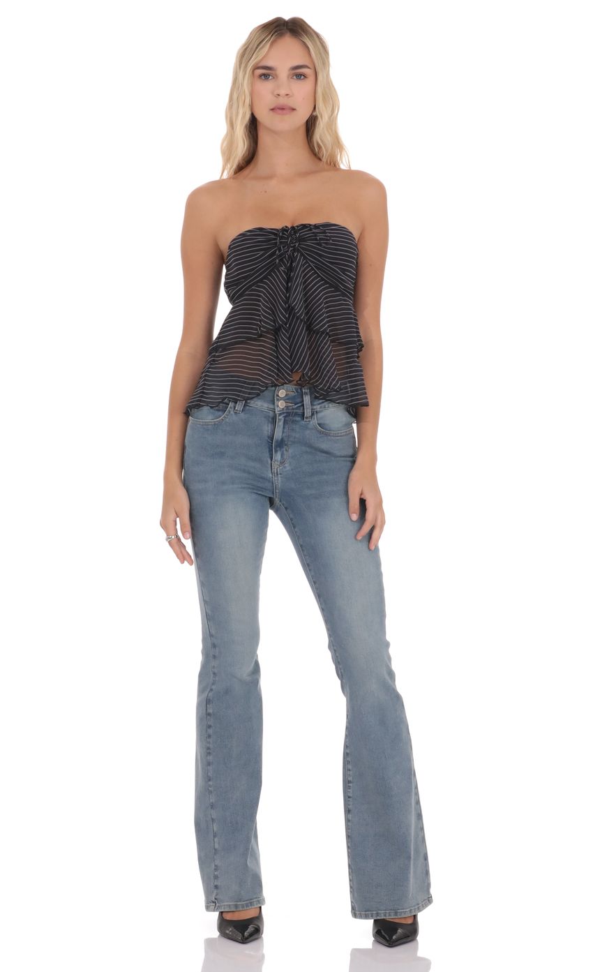 Product image for Striped Chiffon Strapless Ruffle Top in Black