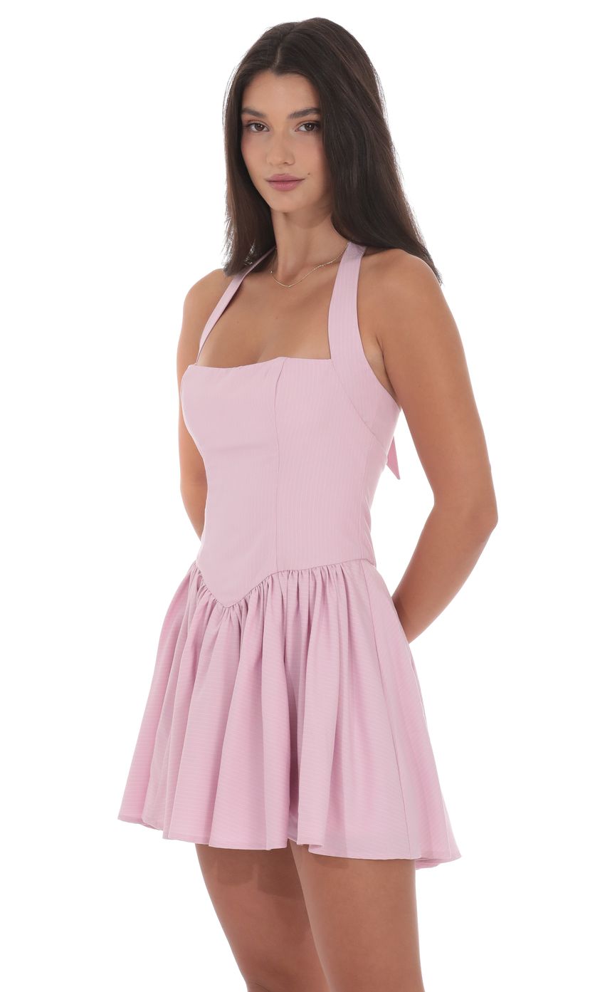 Product image for Pinstripe Halter A-line Dress in Pink