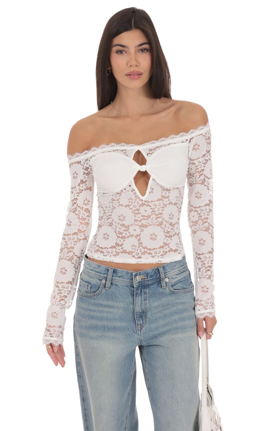 Product image for Lace Off Shoulder Twist Top in White