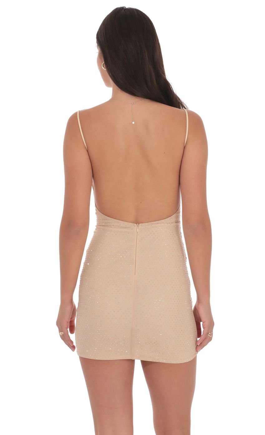 Product image for Rhinestone Open Back Bodycon Dress in Beige